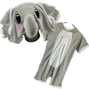 Funziez Romper Elephant 1 Piece M Short Slv Plush costume Halloween Jumpsuit Nwt